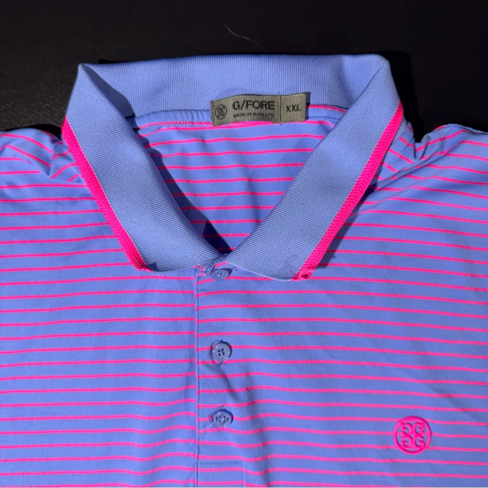 G/FORE XXL Men’s Purple & Pink Striped Performance Polo – Golf / Athleisure - Picture 5 of 5